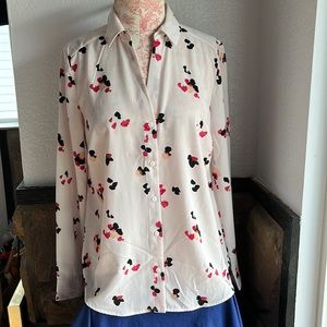 The New York Company White Pink & Black Pattern Top